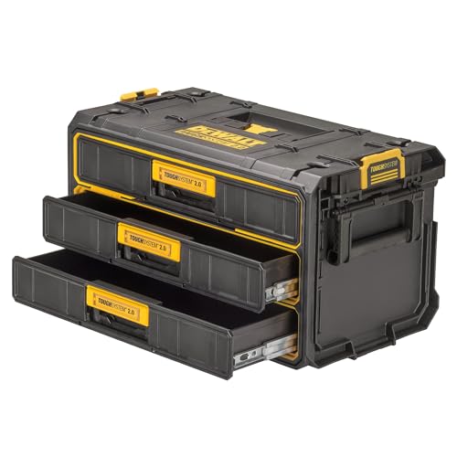 Dewalt ToughSystem 2.0 DWST08330-1 (Modul mit 3 flachen Schubfächern aus schlagfestem Kunststoff, kugelgelagerten Schienen, 22kg Belastbarkeit pro Schublade, kompatibel mit ToughSystem 2.0 & 1.0) von DEWALT
