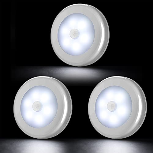 Guijiyi Nachtlicht mit Bewegungsmelder, 6 LED Bewegungsmelder Licht, Auto ON/Off Nachtlicht, Batterie-Powered Treppen Licht, Schrankleuchten für Flur, Schlafzimmer, Küche, Weiß (Weiß-3Pcs) von Guijiyi