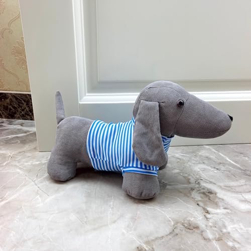Tier-Innentürstopper, Türstopper, Buchstopper, Wandschutz, Anti-Kollisions-Dekorativer Hund (Grau mit blau gestreifter Weste) von Dewarfami