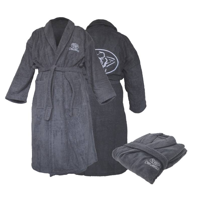 Dewello Bademantel ohne Kapuze Baumwolle, Frottee Grau, Unisex, verschiedene Größen von Dewello