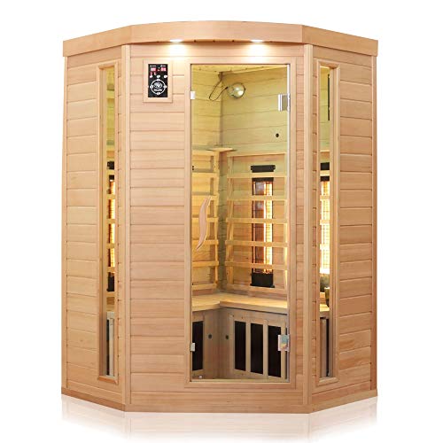 Dewello Infrarotkabine LAKEFIELD 3 120x120 DUAL-THERM für 1-2 Personen aus Hemlock Holz mit Vollspektrumstrahler von Dewello