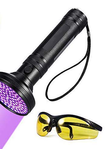 UV Schwarzlicht Taschenlampe - UV Taschenlampe Schwarzlicht 100 LEDs 395nm Ultraviolet Lampe mit UV-Schutzbrille Für Haustierurin Führerschein, amtlicher Personalausweis, Reisepass. von DEWIN