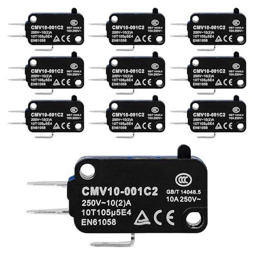 DewinLVD 10 pcs Mikroschalter Reiseendschalter Selbstrückstellung 3-pin Drucktaste Taktile Mikroschalter 10A 250VAC Fabrikmodell CMV10-001C2 Drucktaste Typ Blau-Schwarz OPP Tasche Verpackung von DewinLVD