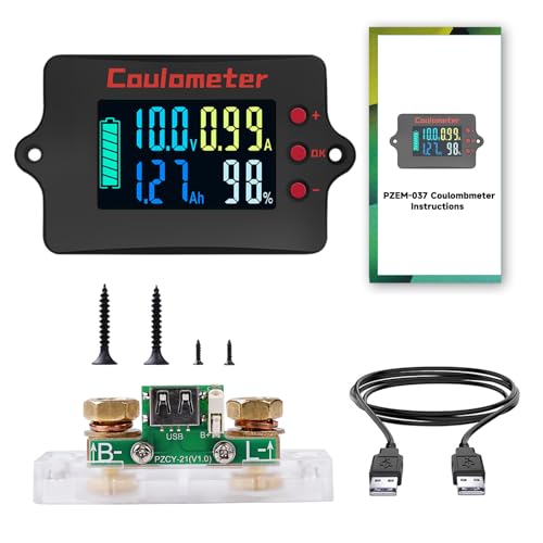 100A Batteriewächter 12V 24V 36V 48V Batteriemonitor 8-120V Battery guard Universal Lithium Batterie Spannung Amperemeter Reiner Kupferstrom + 2m USB Kabel (Farbbildschirm) von DewinLVD