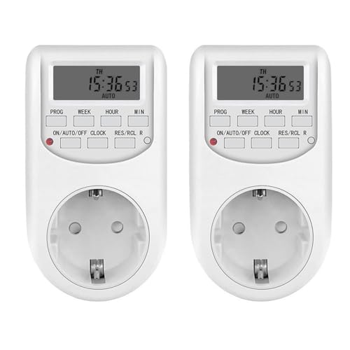 2 Pack Zeitschaltuhr Steckdose Zeitschaltuhr digital Timer digital Zeitschaltuhren 16 programmierbare EIN/Aus-Schalter LCD-Display 230V 10A 2300W Timer Steckdose (AL-06G) von DewinLVD
