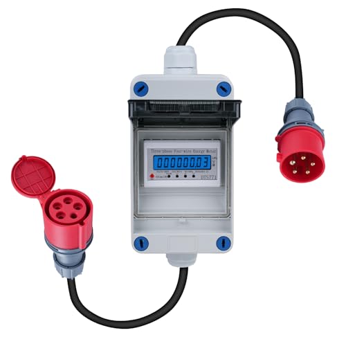 3 Phasen Mobiler Digitaler Stromzähler 16A 400V Mobile Meter CEE-Stecker 3 Phasen Mobiler Digitalzähler 5 * 2,5mm² mit Reset 2m Kabel IP44 Steckdosenadapter Zähler (H07RN-F HR-03X) von DewinLVD
