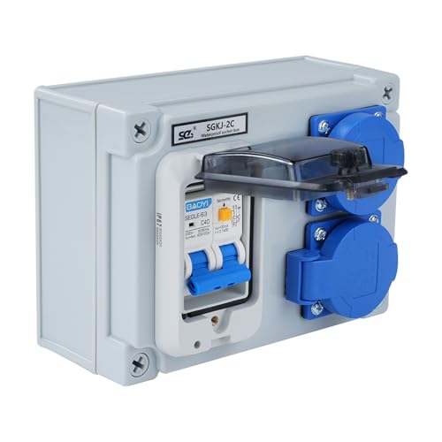 Baustromverteiler 16A Stromverteiler Starkstrom verteiler Wandverteiler mit 32A 1P+N FI Schalter Stromverteiler 16A mit 2 Steckdosen (250V 2-poliger Baustromverteiler) IP54 Wasserdicht. von DewinLVD