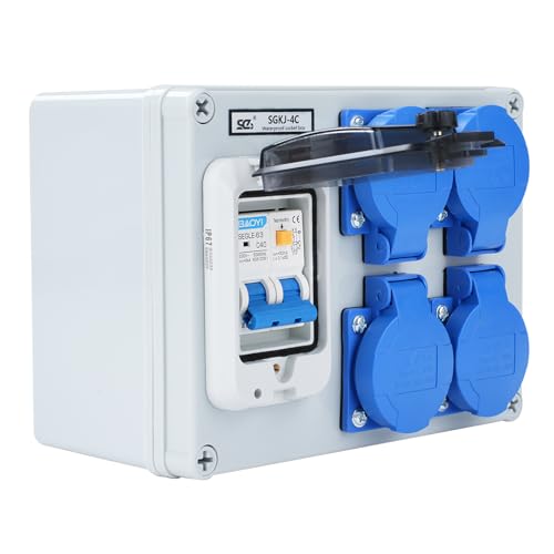 Baustromverteiler 16A Stromverteiler Starkstrom verteiler Wandverteiler mit 63A 1P+N FI Schalter Stromverteiler 16A mit 4 Steckdosen (250V 2-poliger Baustromverteiler) IP54 Wasserdicht. von DewinLVD