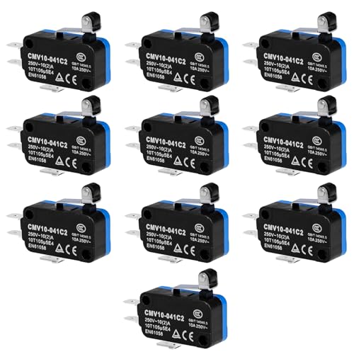 DewinLVD 10 Stück Mikro-Endschalter, Mini Mikroschalter 3 Pins Tastentyp mit Rollenhebel Mikroschalter Endschalter Schwarz 10A 250VAC für Automaten von DewinLVD