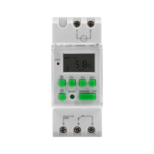 DewinLVD Digitale Zeitschaltuhr, Zeitschaltuhr Hutschiene 16 Schaltprogramme Zeitschaltuhren mit Programmierung 15A AC 220V von DewinLVD