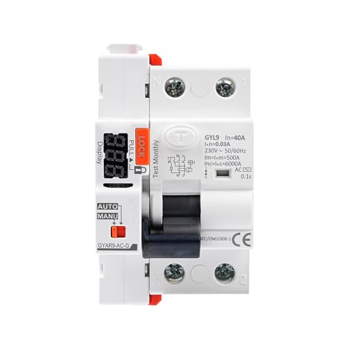 DewinLVD Leistungsschalter, 2P Intelligente Automatische Wiedereinschaltvorrichtung Schutzschalter RCCB Intelligenter Leistungsschalter mit Digitalanzeige AC230V 40A 30mA GYAR9-AC-G AC-Typ von DewinLVD