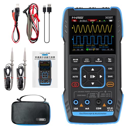 DewinLVD Oszilloskop, 2C53T Handheld Oszilloskop, Zweikanal 50MHz Bandbreite, 3-in-1 Digital Oszilloskop Multimeter Signal Generator, 250MS/s Abtastrate, 19999 Zählungen von DewinLVD