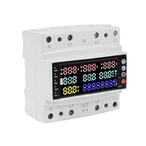 DewinLVD Stromzähler 3 phasen, Stromzähler Hutschiene Überspannungs-/Unterspannungsschutz, Smart Meter mit LCD-Anzeige AC 230V 100A von DewinLVD