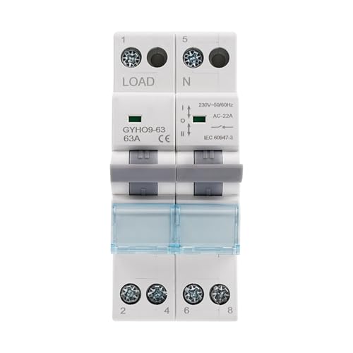 DewinLVD Transferschalter, Manueller Trennschalter Dual Power DIN-Schiene Manueller Umschalter 2P 230VAC 63A von DewinLVD