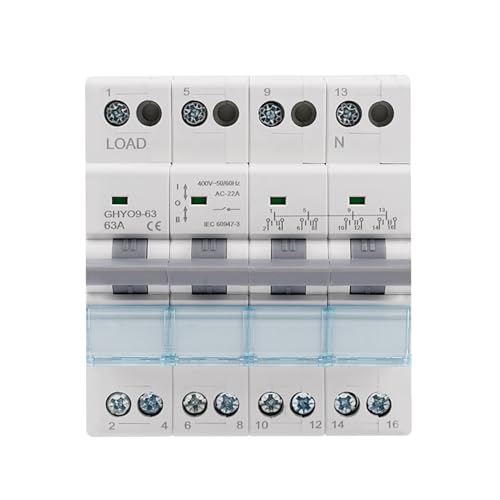 DewinLVD Transferschalter, 4P Manueller Trennschalter Lasttrennschalter Dual Power DIN-Schiene Manueller Umschalter 400VAC 63A von DewinLVD