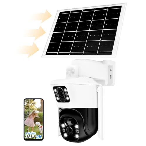 DewinLVD Überwachungskamera aussen WLAN mit solarpanel Kamera überwachung aussen WiFi Camera Battery Außenkamera 355°/90° schwenkbar 2,4 GHz 3MP WiFi bidirektionales Audio Dual-Light Full Colour. von DewinLVD
