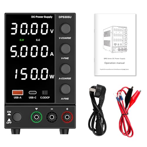 Labornetzteil 30V 0-5A labor netzteil DC labornetzgerät Einstellbare netzteil 0-30V Ausgangsleistung 150W USB-A/Type-C Schnellladung 4-stellige LED-Anzeige OCP-Schutz (DPS305U Euro) von DewinLVD