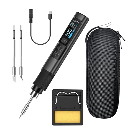 Lötkolben set 100W Soldering iron DC 9-24V Löten PD/QC/DC betrieben 180-842℉ Heizung, 3 Lötköpfe, IPS-Display, geeignet für elektronische Bauteile, Haushaltsgeräte, DIY (HS-02B Standard 3) von DewinLVD