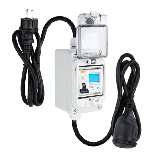 Mobiler Digitaler Stromzähler 230V 60A Mobile Meter mit 16A Typ A Schutzschalter LED digitales Messgerät, 3 * 1.5mm² Kabellänge 3m IP65 Wasserdicht für Hausgebrauch (HRDQ-06) von DewinLVD