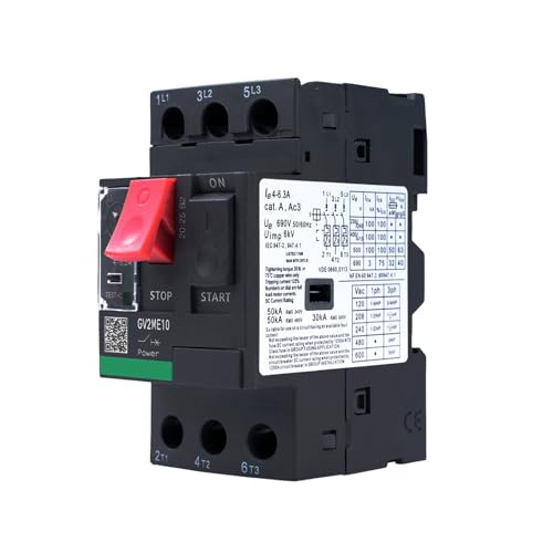 Motorschutzschalter 400V Motorleistungsschalter 690V 4-6.3A 3P Knopfsteuerungstyp Motorschutzschalter Bemessungsstoßspannung 6KV Schienenmontage (GV2ME10 Schwarz) von DewinLVD