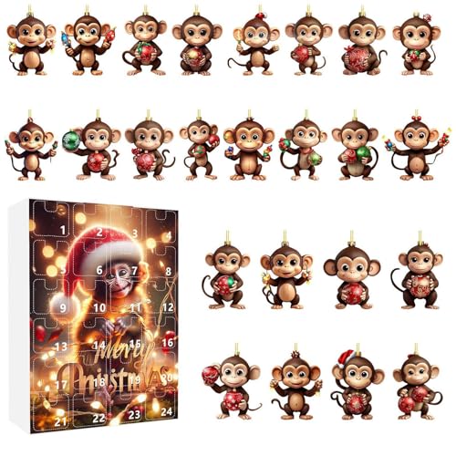 Dewireaey 2025 Affen Weihnachts Adventskalender, 24 Teile Weihnachtszählung Affen Schmuck, Auto Deko Für Thanksgiving Klassenzimmer Büros Geburtstag Festtag von Dewireaey
