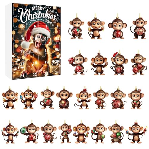 Dewireaey 2025 Affen Weihnachts Adventskalender,24 Teile Weihnachtszählung Affen Schmuck | Auto Deko Für Thanksgiving Klassenzimmer Büros Geburtstag Festtag von Dewireaey
