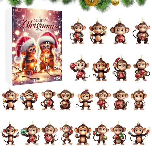 Dewireaey 2025 Affen Weihnachts Adventskalender,24 Teile Weihnachtszählung Affen Schmuck - Auto Deko Für Thanksgiving Klassenzimmer Büros Geburtstag Festtag von Dewireaey