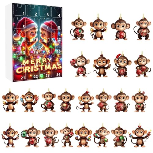 Dewireaey 2025 Affen Weihnachts Adventskalender - 24 Teile Weihnachtszählung Affen Schmuck - Auto Deko Für Thanksgiving Klassenzimmer Büros Geburtstag Festtag von Dewireaey