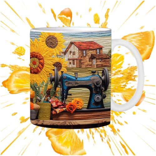 Dewireaey 3D-Nähtasse - Florale Nähmaschine flach bedruckte Kaffeetassen - Kaffee-Latte-Tasse mit Blumenmuster, dekorative Wasserbecher, Geschenk für Damen und Herren Dewireaey 3D-Nähtasse - Florale Nähmaschine flach bedruckte Kaffeetassen - Kaffee-Latte-Tasse mit Blumenmuster, dekorative Wasserbecher, Geschenk für Damen und Herren von Dewireaey
