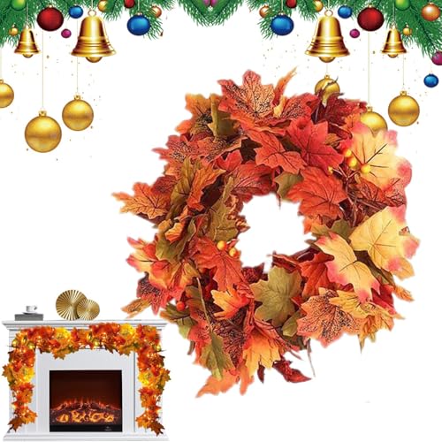Dewireaey Herbstgirlande Für Kamin - 1.7 Meter Ahornblatt Girlande Mit LED Beleuchtung | Künstliche Deko Für Erntedankfest Innen Außen Party Zuhause Wohnzimmer Haustür von Dewireaey