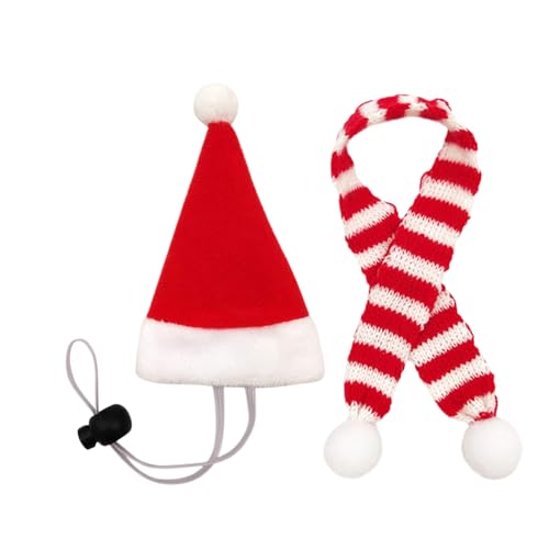 Dewireaey Hüte Für Hühner - Weihnachtsmann Cosplay Kostüm,Santa Hut mit Schal Weihnachtskostüm Set - Für Henne Hamster Kaninchen Kätzchen Welpe Echse Bauernhof Deko von Dewireaey