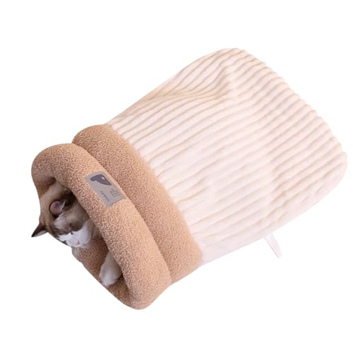 Dewireaey Katzen Schlafsack | Gemütlicher Katzenschlafsack - Teilweise Geschlossenes Design Kuschelhöhle Für Winter Herbst Auto Reise Zuhause Weihnachten von Dewireaey