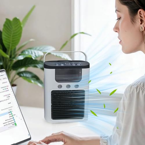 Dewireaey Luftkühlung Ventilator,Tragbarer Luftkühler Mit Sprühnebel Funktion | Leiser Luftbefeuchter Für Heiße Tage Mit Netzbetrieb Für Wohnung Arbeit Nickerchen Studentenzimmer Entspannung von Dewireaey