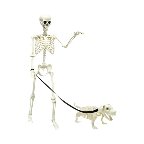 Dewireaey Skelett-Deko - Grusel Dekoration Mit Hund - Mit Beweglichem Schädel Für Vorgarten Türdekoration Party Deko Drinnen Und Draußen von Dewireaey