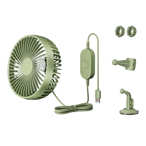 Dewireaey USB Auto Ventilator, Tragbarer Auto Ventilator Für Rücksitz, Luftkühler Mit 3 Stufen Drehzahl 360 Grad Drehbar Saugnapf Für Wohnmobil LKW von Dewireaey