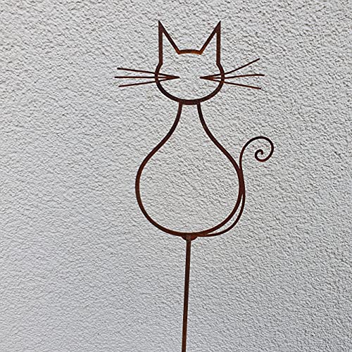 Gartenstecker Minka H 40 cm Topfstecker Edelrost Blumenstecker Katze Kätzchen Dekoration von Dewoga