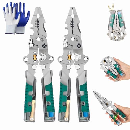 Abisolierzange mit Klappbarem Schraubendreher, Folding Stylus Screwdriver Wire Stripper, Multifunktions Abisolierzange mit Spannungsprüfer zum Schneiden und Ziehen von Kabeln (2set) von Dewppxi