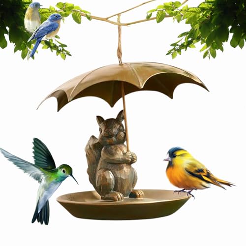 Animal Bird Feeder with Umbrella, Eichhörnchen/Katze/Hund Vogelfutterstation mit Regenschirm-Design für Gartendekoration, Kolibri-Futterspender für Vogelliebhaber (Eichhörnchen) von Dewppxi
