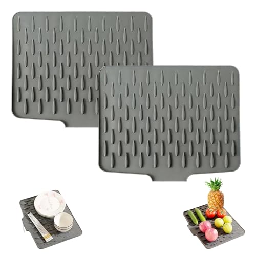 Auslaufsicherer Arbeitsplattenschutz Aus Silikon, Silikon-Abtropfmatte Spüle, Arbeitsplattenschutz mit Effektiver Wasserumleitung und Rutschfestem Design (Grau-2 Stück) von Dewppxi