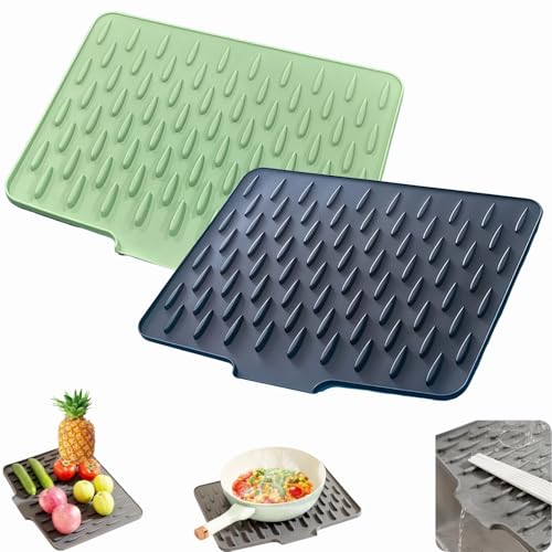 Auslaufsicherer Arbeitsplattenschutz Aus Silikon, Silikon-Abtropfmatte Spüle, Arbeitsplattenschutz mit Effektiver Wasserumleitung und Rutschfestem Design (Schwarz+Grün) von Dewppxi