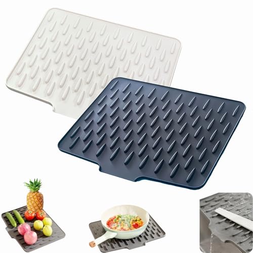 Auslaufsicherer Arbeitsplattenschutz Aus Silikon, Silikon-Abtropfmatte Spüle, Arbeitsplattenschutz mit Effektiver Wasserumleitung und Rutschfestem Design (Schwarz+Weiß) von Dewppxi