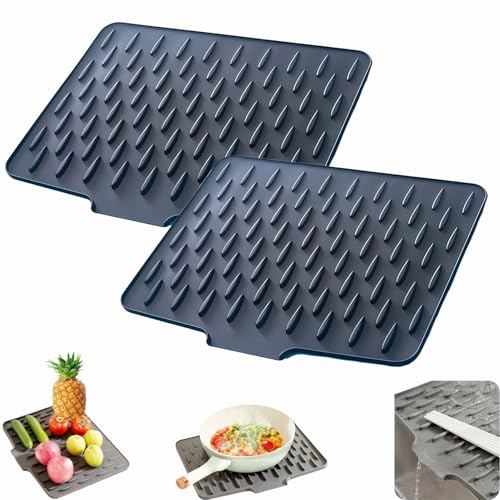 Auslaufsicherer Arbeitsplattenschutz Aus Silikon, Silikon-Abtropfmatte Spüle, Arbeitsplattenschutz mit Effektiver Wasserumleitung und Rutschfestem Design (Schwarz-2 Stück) von Dewppxi