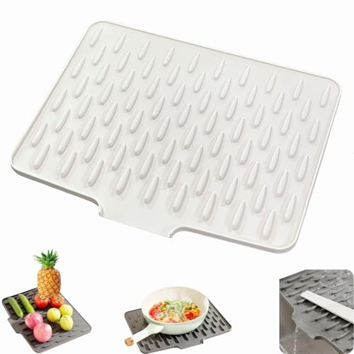Auslaufsicherer Arbeitsplattenschutz Aus Silikon, Silikon-Abtropfmatte Spüle, Arbeitsplattenschutz mit Effektiver Wasserumleitung und Rutschfestem Design (Weiß) von Dewppxi