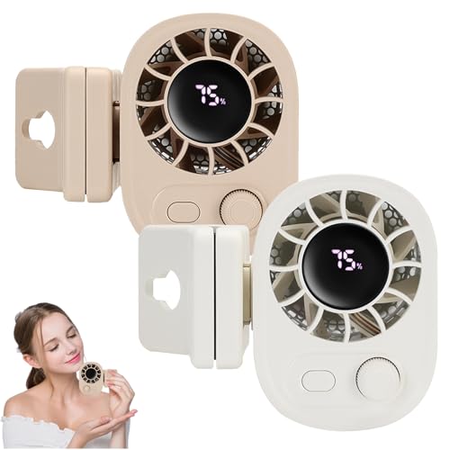 Auto Clip on Ventilator mit LED-Anzeige – 360° Trehbar, Tragbare Auto-Klimaanlage, USB-Aufladbarer Persönlicher Lüfter mit 1800-mAh-Akku, 100 einstellbare Geschwindigkeiten, Starker Wind (White+Beige) von Dewppxi
