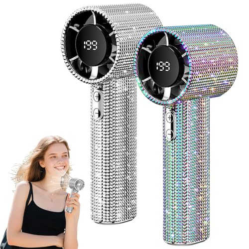 Dewppxi Full Diamond Tragbarer Hand-Turbo-Ventilator, 199-Gang-Diamant-Mini-Handventilator mit Digitalanzeige, USB wiederaufladbar-Bling-Ventilator für Reisen, Camping, Outdoor und Zuhause (Mix) von Dewppxi