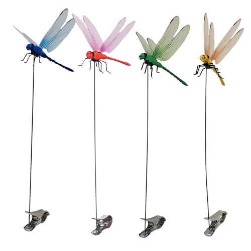 Dewppxi Gefälschte Libelle Clip für Drinnen und Draußen, 3D Fake Dragonfly Hat Clips, Libellen-Clip als Insektenschutz, Libelle Garten Dekor einfache Befestigung (Mix,4Stück) von Dewppxi