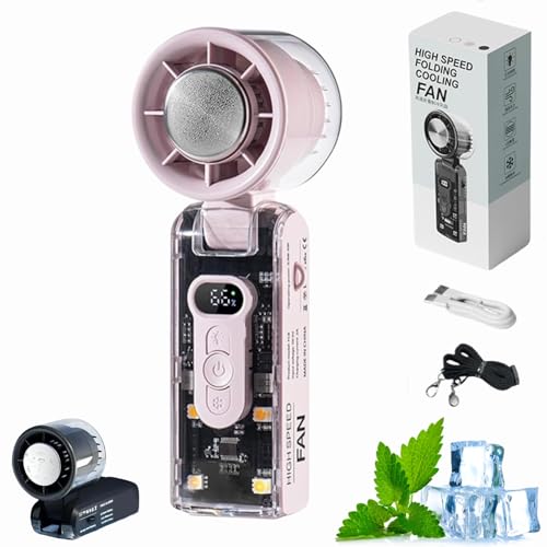 Dewppxi Handventilator mit Sofortkühlplatte und LED-Licht, Tragbarer Hand-Turbo ventilator mit Eiskühler, Kaltkompressen-Ventilator, Faltbarer Mini-Kühlventilator, per USB wiederaufladbar (Lila) von Dewppxi