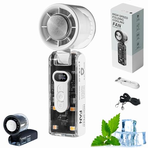 Dewppxi Handventilator mit Sofortkühlplatte und LED-Licht, Tragbarer Hand-Turbo ventilator mit Eiskühler, Kaltkompressen-Ventilator, Faltbarer Mini-Kühlventilator, per USB wiederaufladbar (Weiß) von Dewppxi