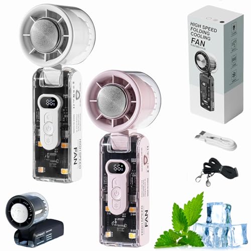 Dewppxi Handventilator mit Sofortkühlplatte und LED-Licht, Tragbarer Hand-Turbo ventilator mit Eiskühler, Kaltkompressen-Ventilator, Faltbarer Mini-Kühlventilator, per USB wiederaufladbar (Lila+Weiß) von Dewppxi
