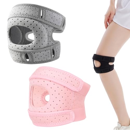 Dewppxi Kniebandage Arthrose, Pain Relief Knee Braces, Verstellbare Kniebandage Zum Tanzen, Trainings-Knieschoner, Stabilisierende Kniehilfe, Knieschoner für Sportler (Grau+Rosa,M) von Dewppxi